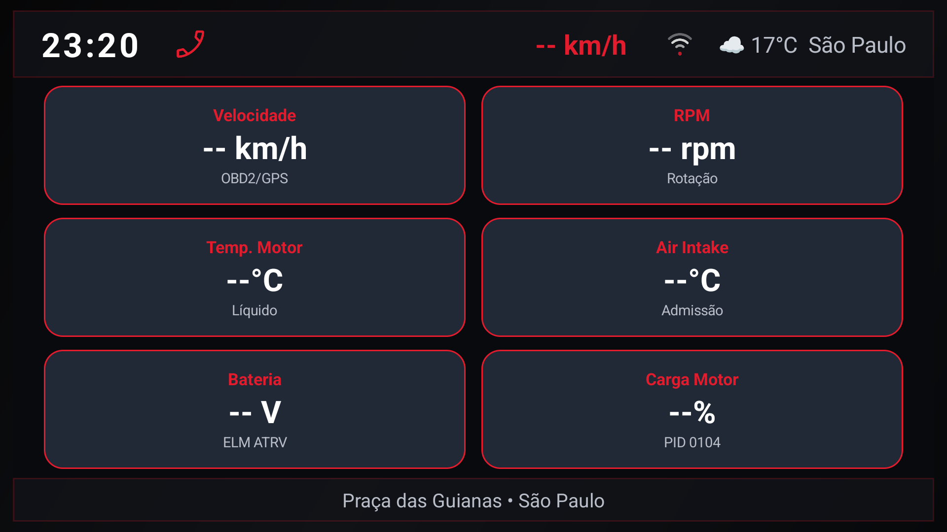 Tela OBD2 do MotionDash